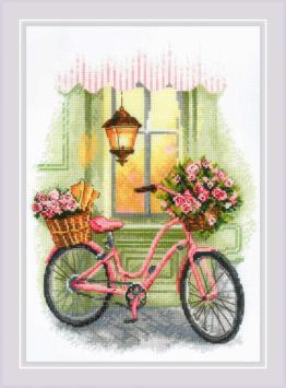 Borduurpakket Fiets met Bloemen