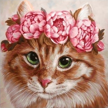 Diamond Painting Poes met Bloemen